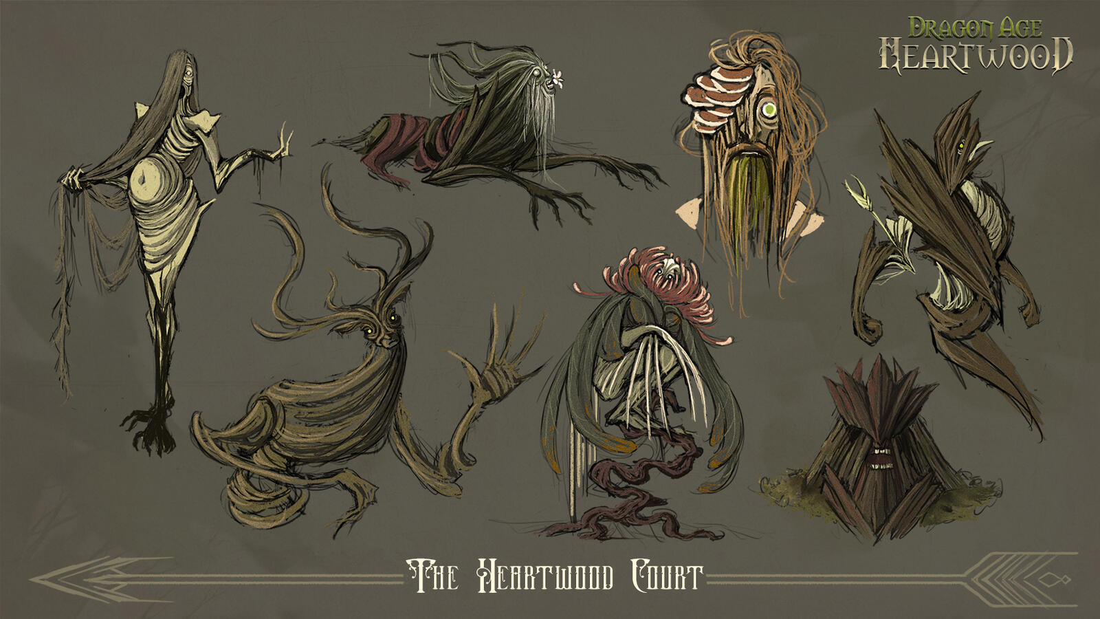Various sketches of creatures found in the Tirashan forest