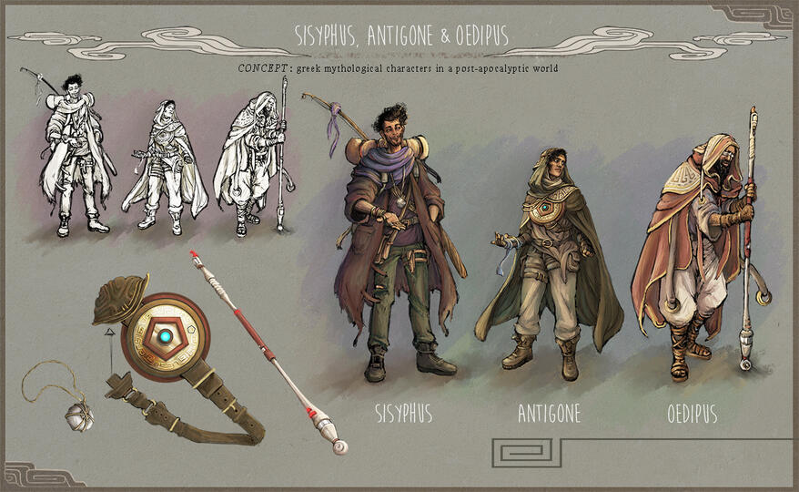 Character Designs : Sisyphus, Antigone & Oedipus in a post-apocalyptic setting